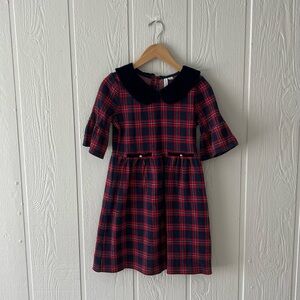 Janie and Jack Navy and Red Plaid Dress with Velvet Collar